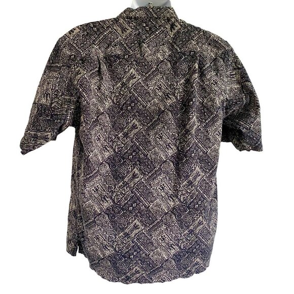 Boca Classics Short Sleeve Button Down Shirt Black Gray Aztec Print Men's Large - Picture 4 of 7